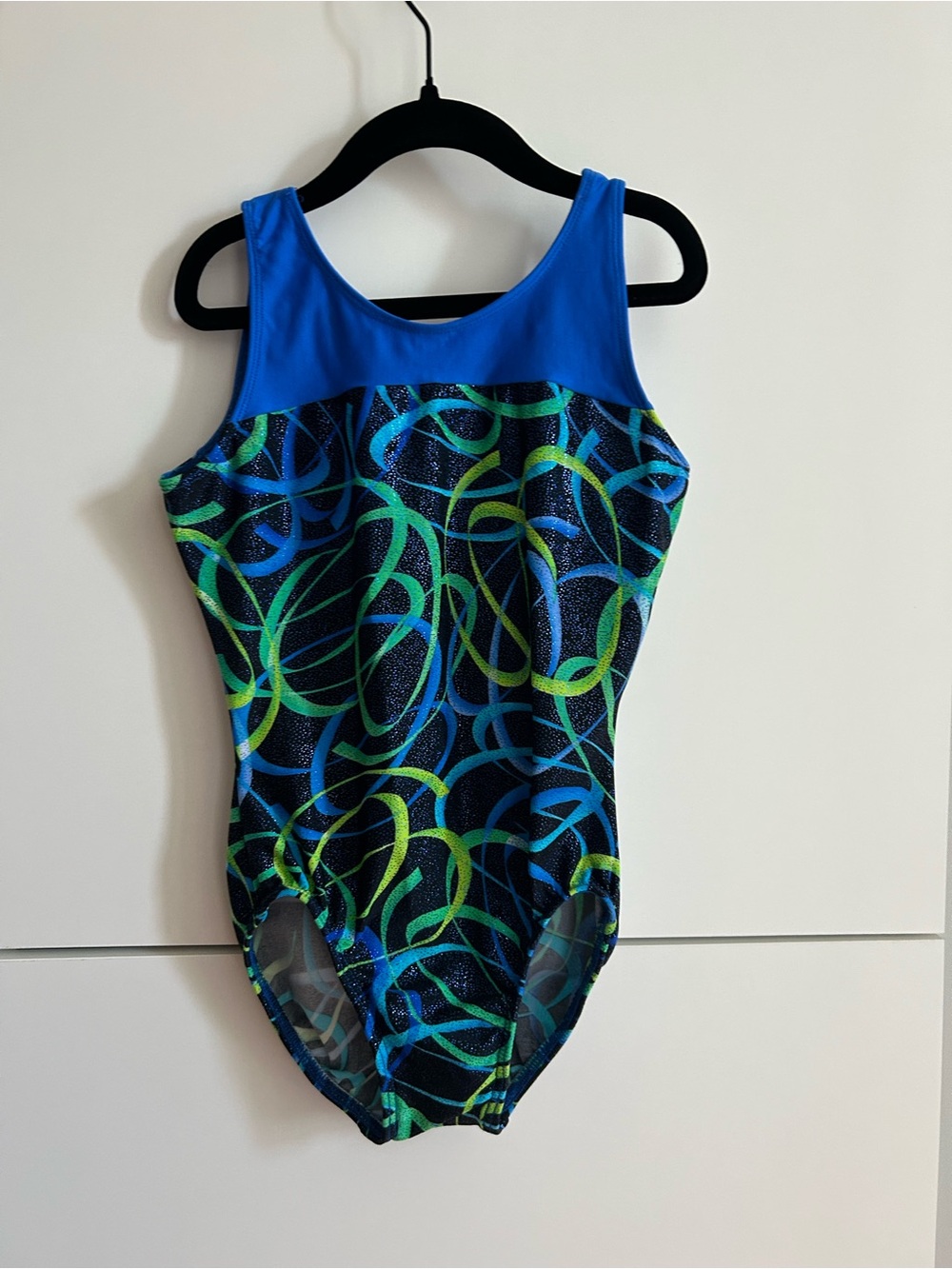 MotionWear Blue & Green Swirl Dance Gymnastics Leotard - PA Petite Adult